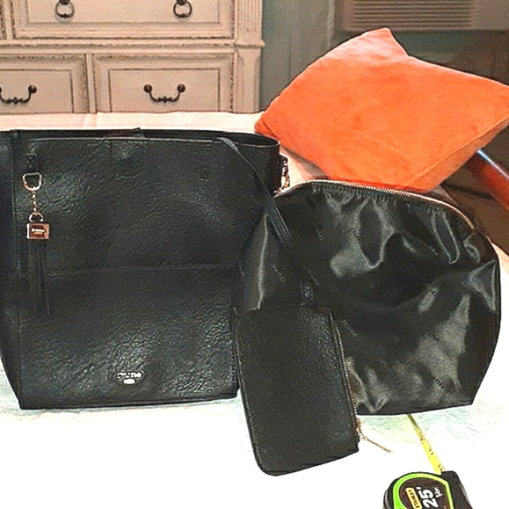 🛍Dune London Duckett Faux Leather black 3 piece hobo bag, Makeup And Wristlet